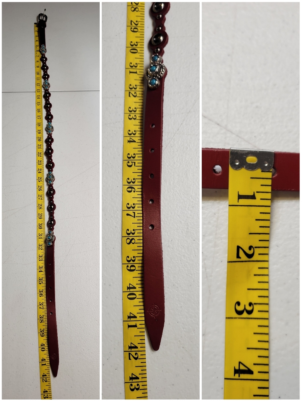 Old Trend Red Leather Faux Turquoise Concho Studded Belt Western - Picture 12 of 12